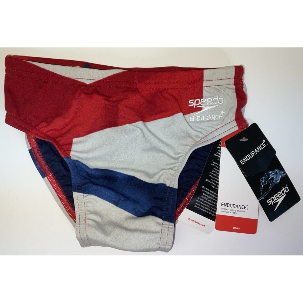 NIP Men's Speedo Competitive Endurance+ Brief Trunks Red White & Blue Size 24